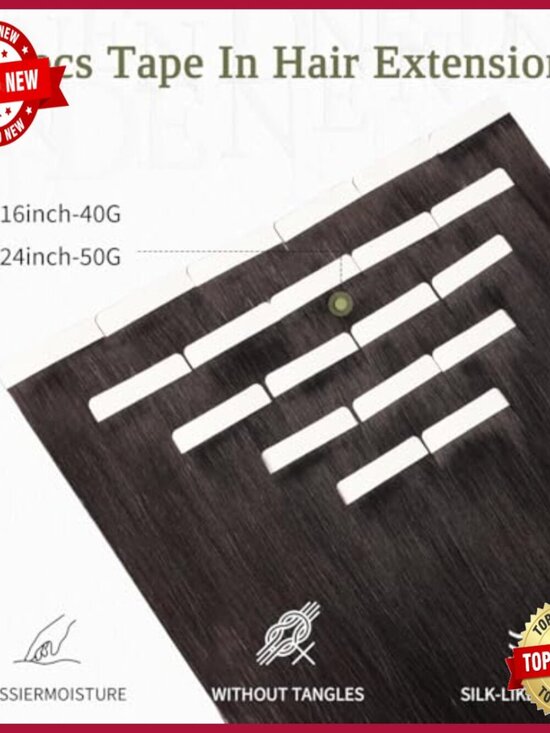 20 Inch Tape-In Human Hair Extensions 20 Pieces Straight Invisible Tape main image 5